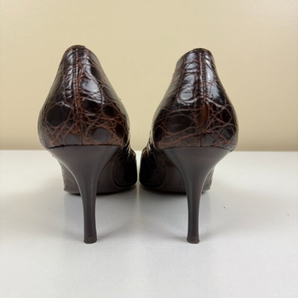 Giuseppe Zanotti Croc Embossed Leather Pointed Toe Pumps - Picture 4 of 11